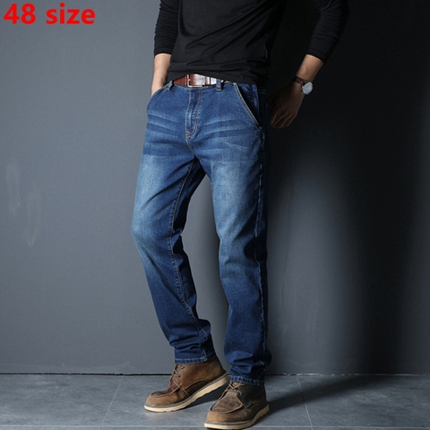 Pantalones vaqueros con bolsillo y cremallera elástica para hombre, Vaqueros rectos informales negros de talla grande 48 yardas, fertilizante grande XL, modelos de otoño e invierno ► Foto 1/4