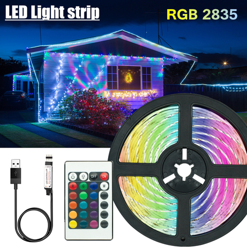 Iluminación de decoración de tiras de luz LED, lámpara de cinta con mando a distancia por infrarrojos, USB, para fiesta de Festival, dormitorio, retroiluminación RGB, 5V, 2835 ► Foto 1/6