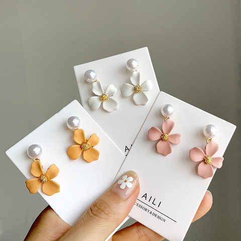 Pendientes de flores colgantes para mujer, aretes pequeños de perlas, Color caramelo, rosa, amarillo, blanco, Coreano romántico, regalo de fiesta, joyería ► Foto 1/6