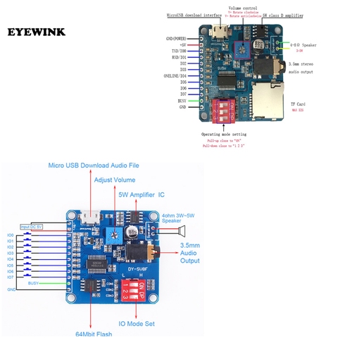 Módulo de reproducción de voz para reproductor de música MP3, tarjeta SD/TF para Arduino DY-SV5W, DY-SV8F, 5W ► Foto 1/5