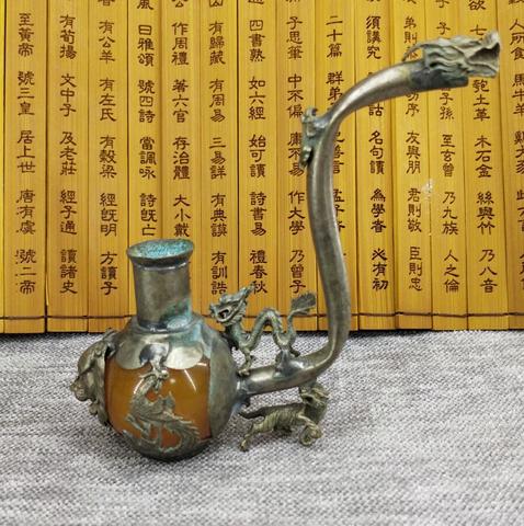 Pipa de cobre de Jade hecha a mano, exquisita, antigua, China, para fumar ► Foto 1/5