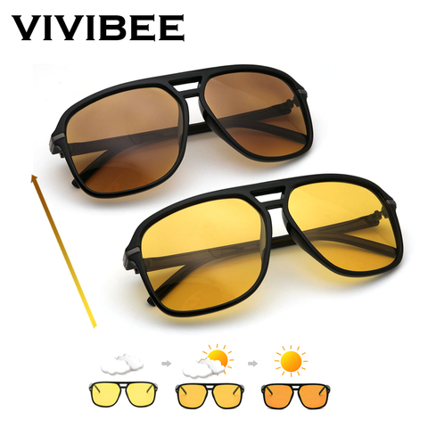 VIVIBEE-gafas de sol fotocromáticas con visión nocturna para hombre, lentes de sol polarizadas de gran tamaño con cambio de Color amarillo ► Foto 1/6