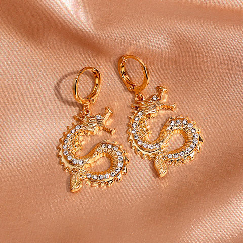 JUST FEEL-pendientes de gota de dragón dorado Vintage para mujer, joyería de personalidad con diamantes de imitación, aretes llamativos, regalos para mujer ► Foto 1/5