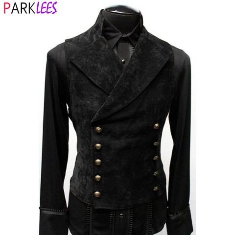 Mens doble botonadura gótico Steampunk Chaleco de terciopelo chaleco Collar victoriano Medieval negro chaleco hombres etapa Cosplay de baile, traje, ► Foto 1/5