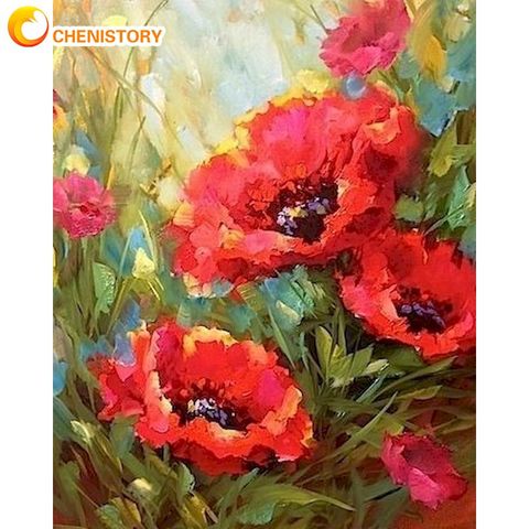 CHENISTORY-pintura por números de 40x50cm, cuadro al óleo de flor roja enmarcado por número, pigmento acrílico hecho a mano, dibujo de lienzo, arte artesanal ► Foto 1/6