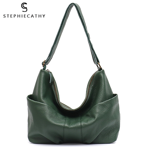 SC-Bolso de cuero italiano de lujo para mujer, bolso de hombro con correa, grande, informal, de piel auténtica, con bolsillo frontal, cruzado Hobo ► Foto 1/6