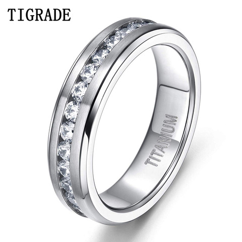 Tigrade-anillos de titanio de 6/7/8mm para hombre y mujer, sortija de boda de circonia cúbica de Color plateado, anillo de compromiso para pareja ► Foto 1/6