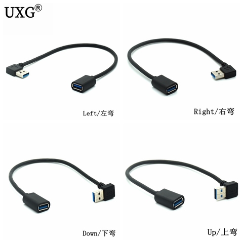 5Gbps USB 3,0/Izquierda/ángulo inclinado 90 grados Cable de extensión Cable adaptador macho a hembra Cable USB Cables de 30CM 1ft 2ft 60CM ► Foto 1/5
