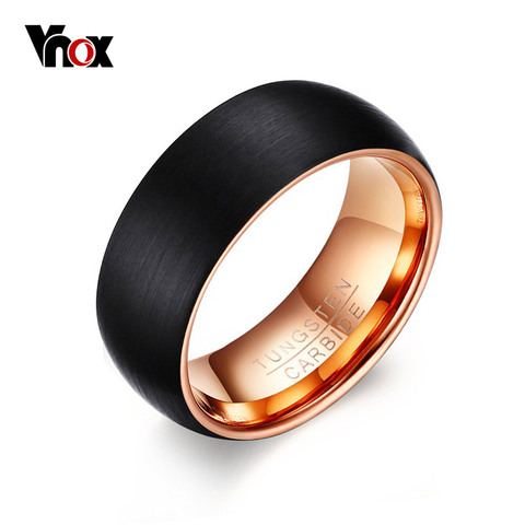 Vnox-Anillo de tungsteno negro para hombre, 8MM, Color oro rosa interno, joyería ► Foto 1/6