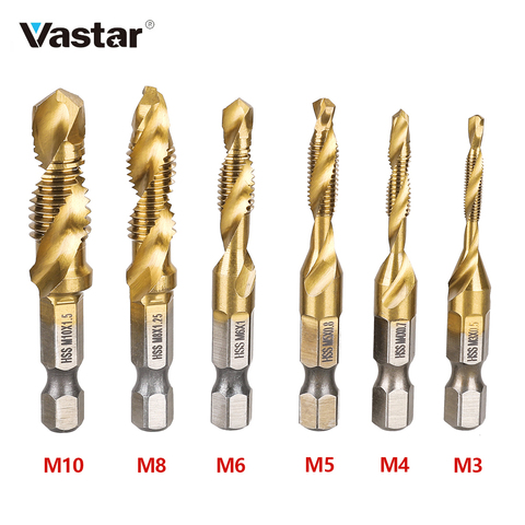 Brocas de broca métrica de rosca HSS chapada en titanio vástago hexagonal, máquina para tornillos, grifo compuesto M3, M4, M5, M6, M8, M10, 6 uds. ► Foto 1/6