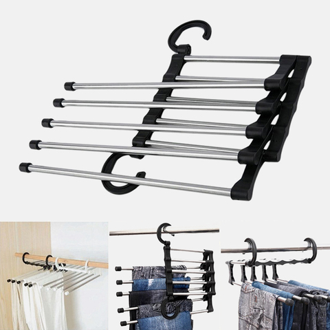 5 En 1 Multi-funcional de acero inoxidable perchas de ropa pantalón rack estantes de nuevo armario de moda gran oferta perchero mágico ► Foto 1/6