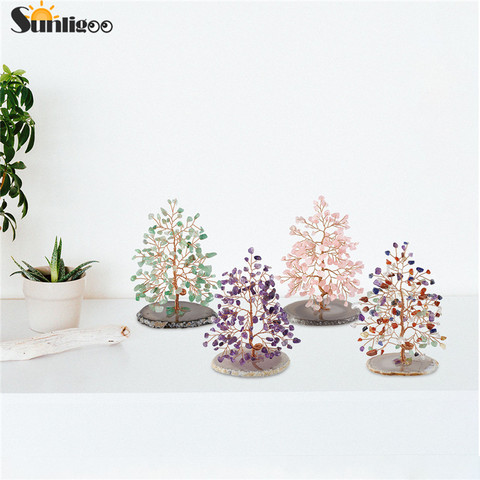 Sunligoo-Cuentas de 7 Cristal de Chakra, árbol de la vida con Base de ágata, soporte para dinero, árbol Feng Shui, ornamento de 5,12-6,29 pulgadas ► Foto 1/6