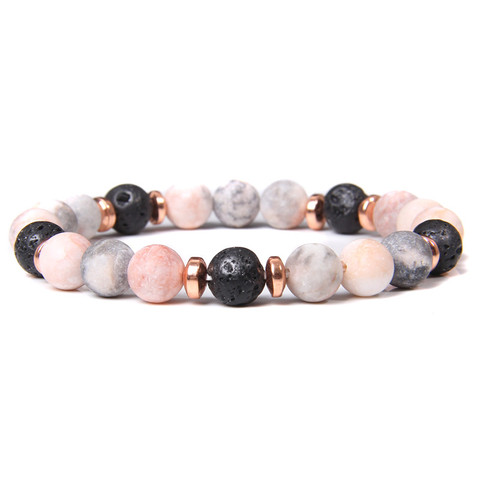 Pulsera de cuentas de piedra de cebra Rosa Natural, pulsera amuleto con cuentas volcánicas de Lava de 8mm, joyería de Yoga para mujer y hombre, pulsera de amistad ► Foto 1/6