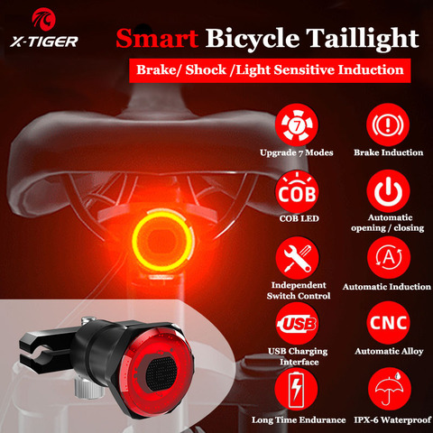 X-TIGER bicicleta inteligente para automóbil de detección de la bicicleta de La Luz de carga USB IPx6 impermeable Luz de luz trasera de bicicleta ► Foto 1/6