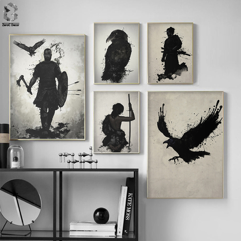 Japonés cartel blindado Samurai Raven cuadro sobre lienzo para pared Vintage impresiones imágenes para la pared para vivir juego de sala decoración de la habitación ► Foto 1/6