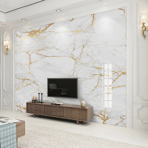 Mural personalizado de cualquier tamaño, de mármol blanco moderno Papel tapiz, pintura de pared de línea dorada para sala de estar, TV, sofá, dormitorio, decoración del hogar, Mural de Papel ► Foto 1/6