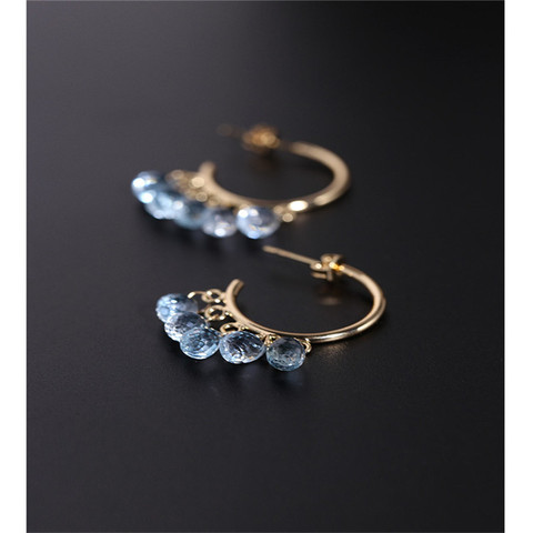 DAIMI-pendientes de Topacio azul cielo para mujer, piedras preciosas auténticas de 14K, aretes de color agua con gota de inyección de oro para novia ► Foto 1/6