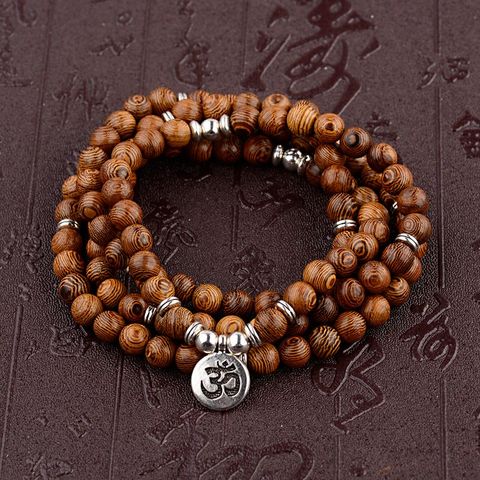 Pulsera con cuentas de madera multicapa para hombre y mujer, brazalete con abalorios de Buda, loto, Budista Tibetano, Mala, Rosario, Yoga, joyería de madera ► Foto 1/6