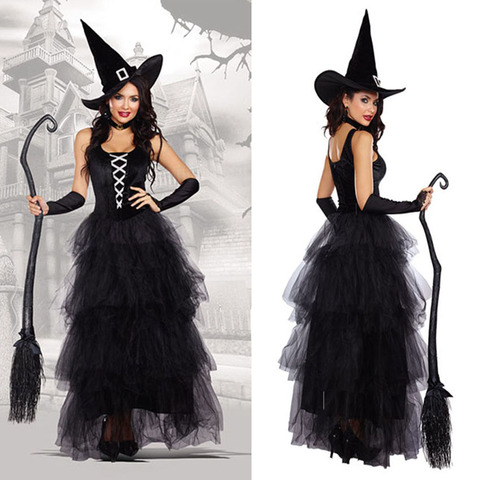 Disfraces de brujas para Halloween para mujeres adultas de fantasía negro bruja vestido de fiesta de Carnaval rendimiento vestido ► Foto 1/3