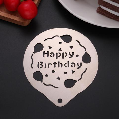 Plantilla de café de acero inoxidable para decoración de tartas, plantilla hueca de feliz cumpleaños para hornear, para Cappuccino Latte ► Foto 1/6