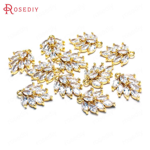 (38122)6 uds. De abalorios en forma de hoja de árbol de circón y latón, Color champán dorado de 24K, 12x15MM, colgantes, suministros de joyería ► Foto 1/1