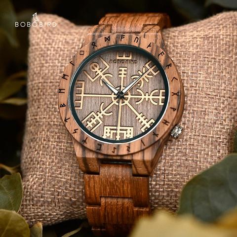 BOBO BIRD-reloj de madera Vegvisir para hombre, cronógrafo hecho a mano con brújula, mejores marcas, de lujo, regalo de Navidad ► Foto 1/6