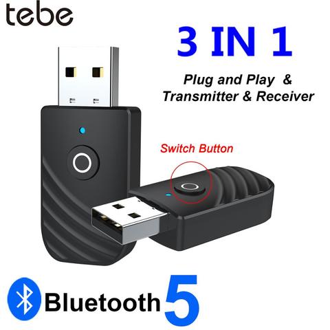 Tebe-receptor y transmisor de Audio 3 en 1, adaptador USB inalámbrico con Bluetooth 5,0mm, adaptador AUX para TV, PC, ordenador, estéreo para el hogar ► Foto 1/6
