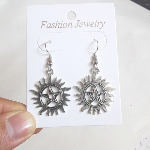 Pendientes colgantes con pentagrama de estrella Vintage para mujer, joyería con estilo Supernatural, estilo gótico Punk, brujería, regalo ► Foto 1/6