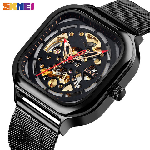 Reloj Mecánico de moda SKMEI para hombre reloj automático de cuarzo resistente al agua hueco arte Strainless correa de acero reloj montre homme 9184 ► Foto 1/6