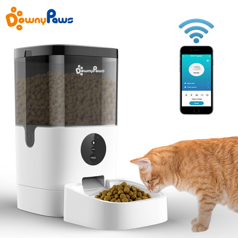 Alimentador automático de mascotas de 4/6L para gatos, con WiFi, giratorio inteligente, comedero lento para perros con grabadora de voz, temporizador de gran capacidad, dispensador de alimentos para gatos ► Foto 1/6