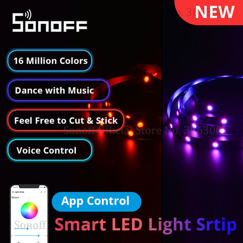 SONOFF L1 Lite Wifi inteligente LED tira de luz 5M regulable de la UE/WiFi Flexible RGB luces de tira de aplicación remota Control con Alexa. ► Foto 1/6