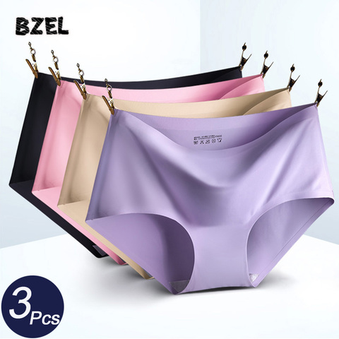 BZEL-Conjunto de bragas sin costuras para mujer, ropa interior cómoda de cintura baja, sólidas Bragas, Tanga íntimo, 3 unids/lote ► Foto 1/6