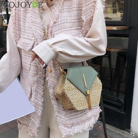 Moda hexágono Mulit estilo paja + pu bolso Bolsos Mujer verano ratán bolsa ► Foto 1/6