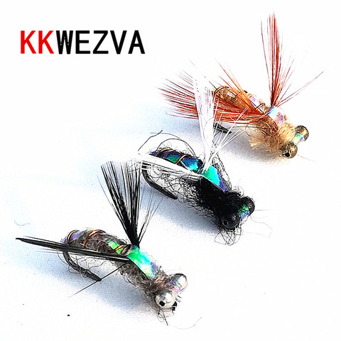 KKWEZVA 15 Uds Ninfa trucha señuelo de la pesca con mosca húmeda moscas ninfas gancho Color Natural señuelos de pesca en hielo cebo de insectos artificiales ► Foto 1/6