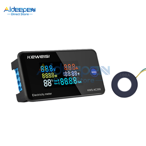 Voltímetro Digital LED AC 50-300V 0-10A 0-100A, amperímetro de energía, medidor eléctrico con función de reinicio ► Foto 1/6