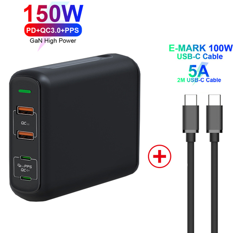 Cargador rápido GaN 150W PD QC 4,0 3,0, con doble tipo C, 100W, PPS, adaptador de corriente USB C, PD USB-C, cargador de teléfono y portátil ► Foto 1/6