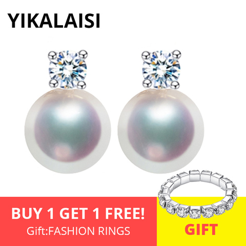 YIKALAISI-pendientes de perlas naturales de agua dulce para mujer, de Plata de Ley 925, joyería para mujer, Perla de 8-9mm, circonita AAA de 4 colores ► Foto 1/6