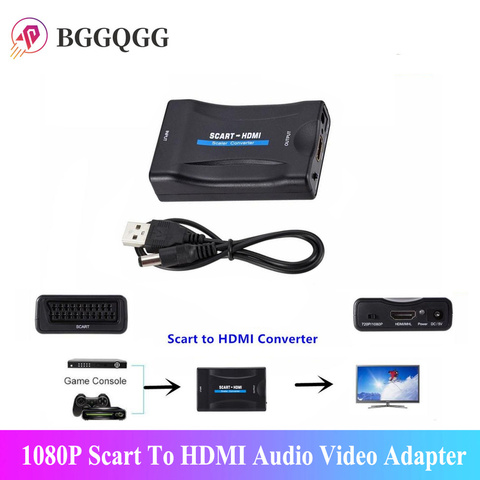 Convertidor de escarificador de 1080P Scart a HDMI, adaptador de Audio y vídeo para HDTV Sky Box STB, Smartphone, DVD, Scart a HDMI, con USB, nuevo ► Foto 1/6