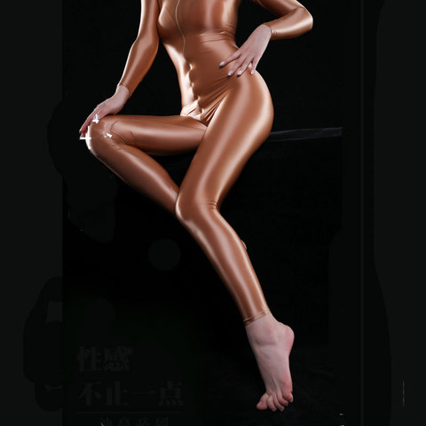 Body Sexy de cuerpo entero brillante, mono Sexy de Tanga ceñido al óleo, traje de Catsuit transparente, Sexy, ajustado de Color caramelo F38 ► Foto 1/6