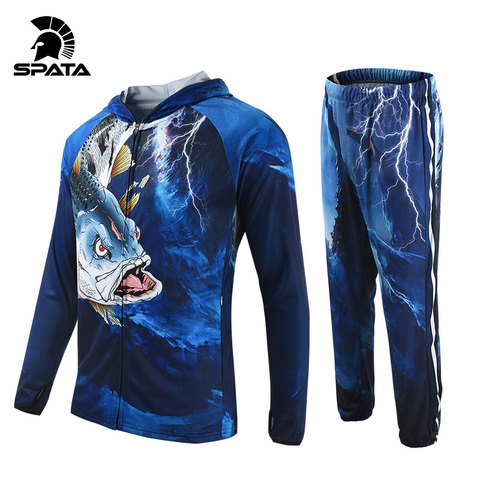 Jersey de pesca SPATA, traje de manga larga para hombre, ropa de pesca de carpa transpirable, Sudadera con capucha, secado rápido, protección solar UV, camisa de pesca ► Foto 1/6