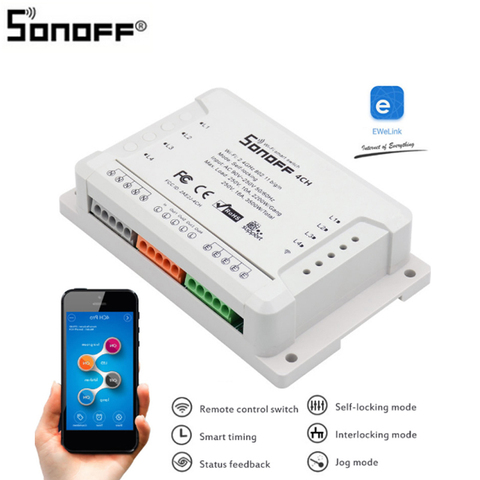 Sonoff-interruptor inalámbrico inteligente ITEAD de 4 canales, interruptor de montaje con riel Din, WiFI, cambio de trabajo con Amazon Echo Dot, Google Home ► Foto 1/6