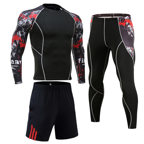 Ropa Deportiva de compresión para hombre, trajes para gimnasio, mallas, entrenamiento, correr deportes, conjunto, correr, Rashguard, chándal ► Foto 1/6