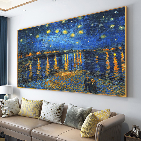 Pintura de Van Gogh para sala de estar, pinturas en lienzo de noche estrellada, arte de pared impreso para Cuadros sin marco ► Foto 1/6