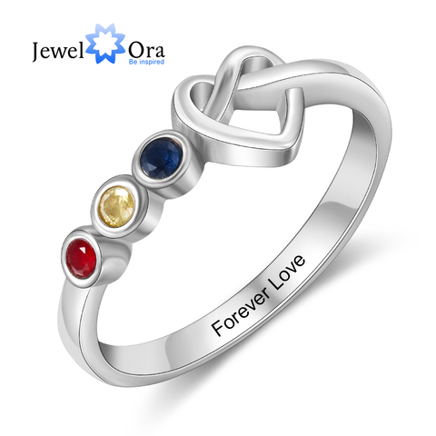 JewelOra personalizado grabado corazón anillos nudo para las mujeres personalizado 2-4 piedras dedo anillos regalo de Navidad para mamá ► Foto 1/6