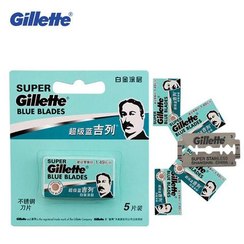 Gillette-cuchillas de afeitar Super azul para hombre, de acero inoxidable, 5 cuchillas, cabezal de afeitadora de doble filo ► Foto 1/5