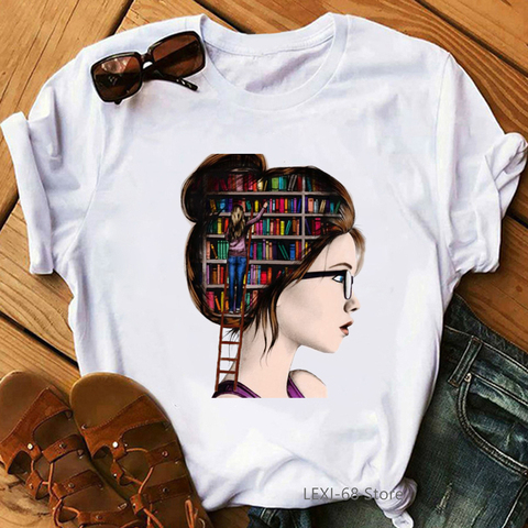 Amor libro de lectura chica camiseta femme 90s ropa de tumblr verano Otoño Invierno básico Mujer camiseta mujer chica tops tees ► Foto 1/6