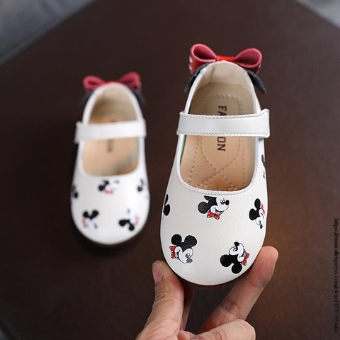 Disney-zapatos de piel de princesa Mickey para niñas, con lazo, tacón plano, de mariposa ► Foto 1/6