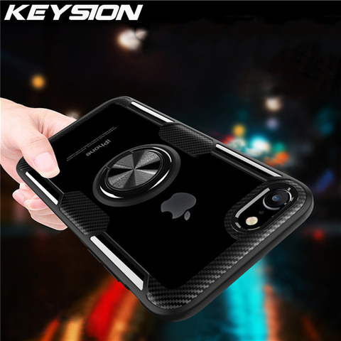 KEYSION-funda de anillo transparente a prueba de golpes para iPhone, carcasa de teléfono a prueba de golpes para iPhone 11 Pro Max XR 8 7 6S 6 Plus X Xs Max, 2022 ► Foto 1/6