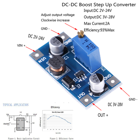 Nueva fuente de alimentación de convertidor de voltios, potenciador de DC-DC 2A, 2V-24V a 3V 5V 6V 9V 12V 19V, 1 o 2 uds. ► Foto 1/6