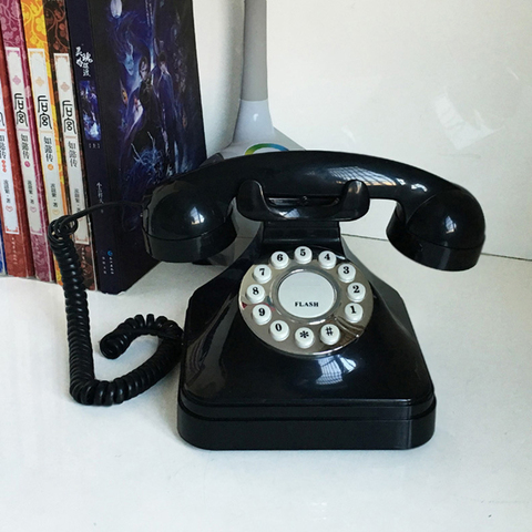 Teléfono Fijo Retro Vintage con cable fijo, botón pulsador, para escritorio, decoración para el hogar y la Oficina, negro ► Foto 1/4